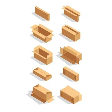 Set of sometric cardboard boxes isolated on white. Isolated vector illustrati Stock Illustration