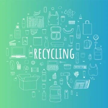 Set of sorted garbage in circle. Waste management Stock Illustration