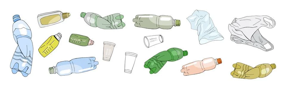 Set of sorted plastic garbage Stock Illustration
