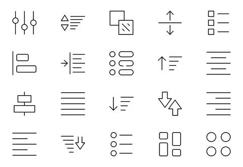 Set of sorting and filtering related linear icons on white background. Temp.. Stock Illustration