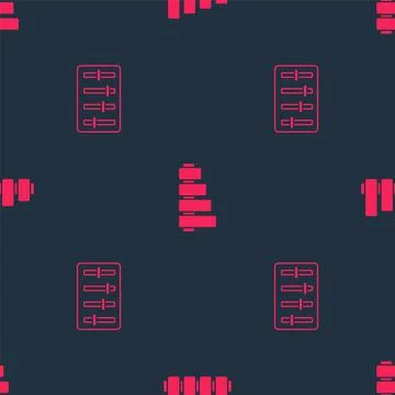 Set Sound mixer controller and Pan flute on seamless pattern. Vector Illustrazione stock