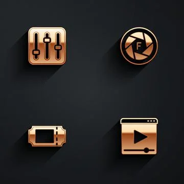 Set Sound mixer controller, Camera shutter, Cinema ticket and Online play video イラスト素材