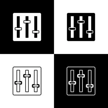 Set Sound mixer controller icon isolated on black and white background. Dj eq Stock Illustration