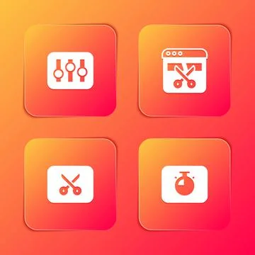 Set Sound mixer controller, Video recorder or editor, Music video editing and Stock Illustration