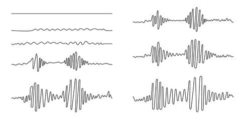 Set sound wave different shape. Continuous one line drawing Stock Illustration
