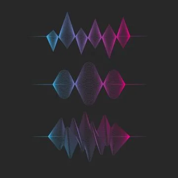 Set sound wave gradient graph sound frequency voice assistant technology Stock Illustration