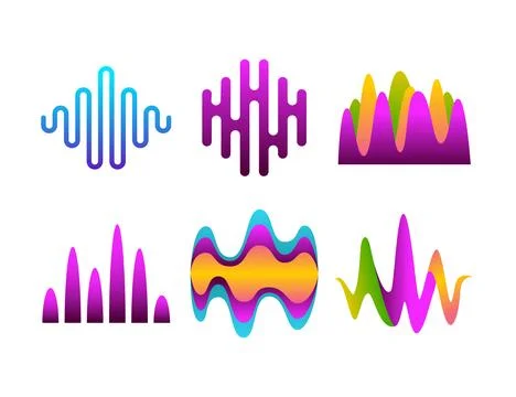 Set of Sound Waves Gradient set collection, Isolated Element Objects. Audio.. 库存插图