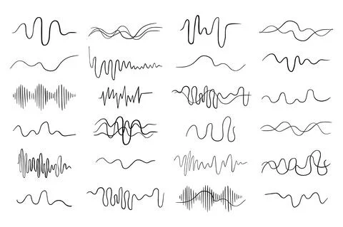 Set sound waves isolated on white background. Several kinds forms music audio Stock Illustration