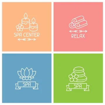 Set of spa labels in linear style Illustrazione stock