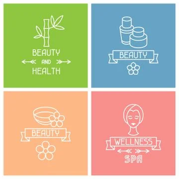 Set of spa labels in linear style Stock Illustration
