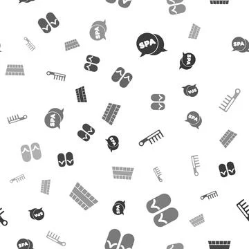 Set Spa salon, Flip flops, Hairbrush and Sauna bucket on seamless pattern Stock-Illustration