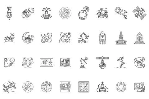 Set of space and satellite technology icons Stock Illustration