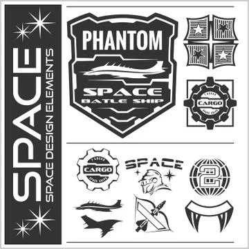 Set of space astronaut badges, emblems, labels and design elements. Stock Illustration