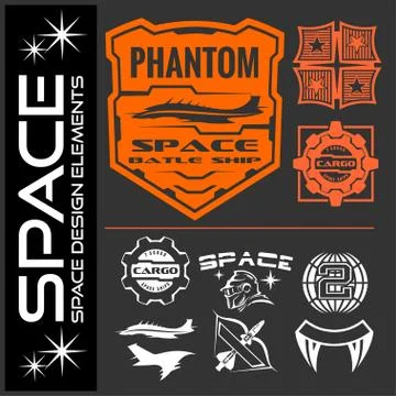 Set of space astronaut badges, emblems, labels and design elements. Stock Illustration
