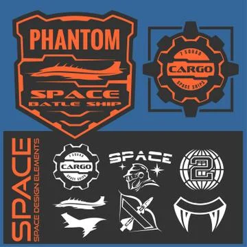 Set of space astronaut badges, emblems, labels and design elements. Stock Illustration