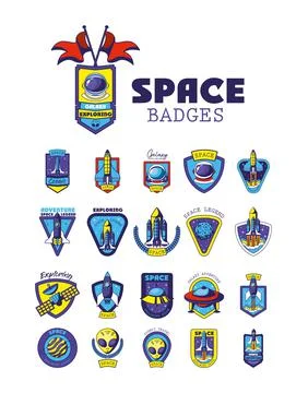 Set of space badges on a white background イラスト素材