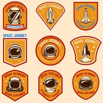 Set of space camp label templates. Design element for logo, label, sign, post Stockillustratie