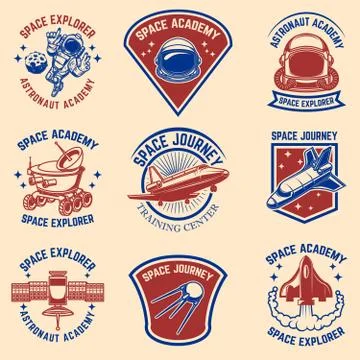 Set of space camp label templates. Design element for logo, label, sign, post Stockillustratie
