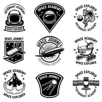 Set of space camp label templates. Design element for logo, label, sign, post イラスト素材