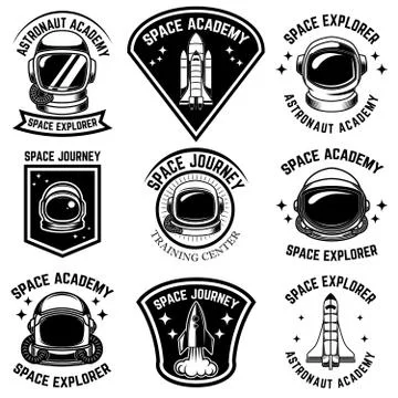 Set of space camp label templates. Design element for logo, label, sign, poster Illustrazione stock