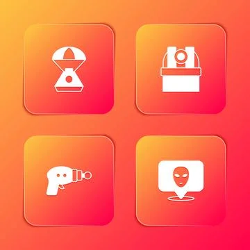 Set Space capsule, Astronomical observatory, Ray gun and Alien icon. Vector 스톡 일러스트
