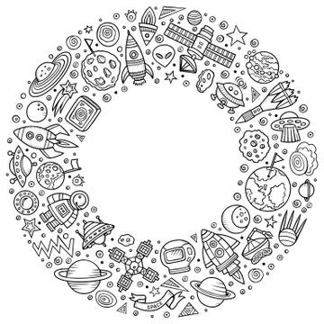 Set of space cartoon doodle objects, symbols and items Stock Illustration