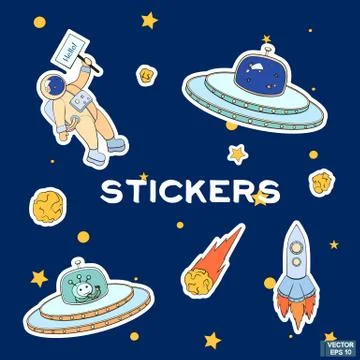 Set space cartoon stickers Stock Illustration