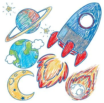 Set of space element scribble style Stock Illustration