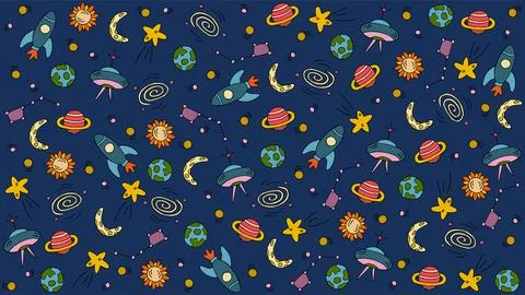 Set of space elements in doodle style Stock Illustration