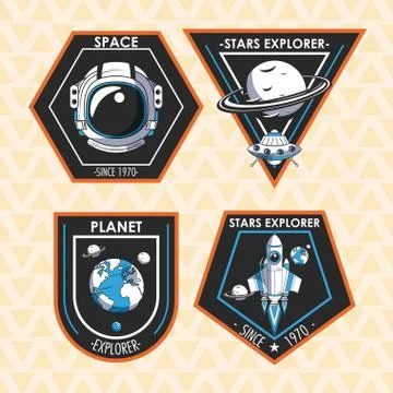 Set of Space explorer patches emblems design Stockillustratie