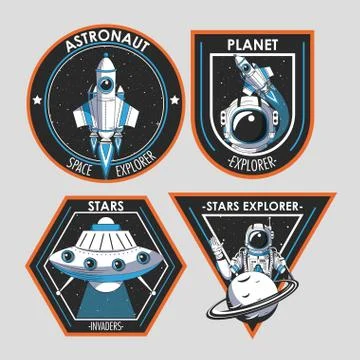 Set of Space explorer patches emblems design Ilustración de archivo