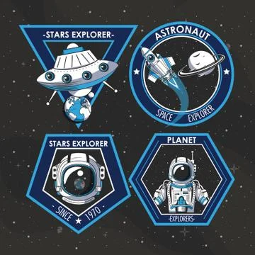 Set of Space explorer patches emblems design Stockillustratie