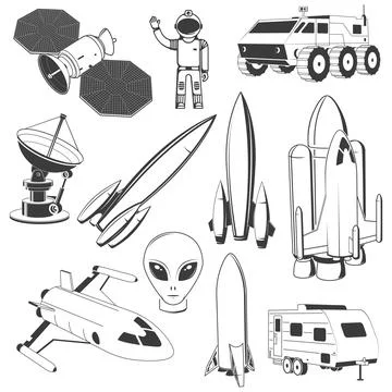Set of space icon. Vector. Concept for shirt, print, stamp. Spaceman, astronaut Stock Illustration