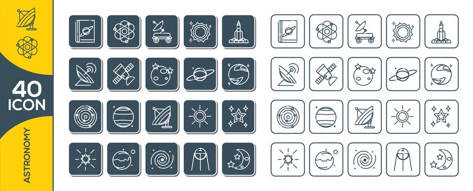 Set of space icon vector illustration in outline style for for web, landing p Illustrazione stock