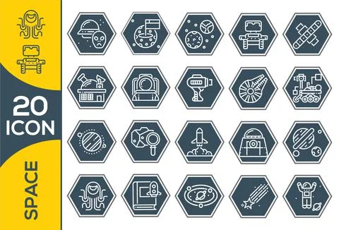 Set of space icon vector illustration in outline style for for web, landing p Stockillustratie