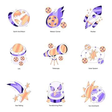 Set of Space Isometric Illustrations Stock Illustration