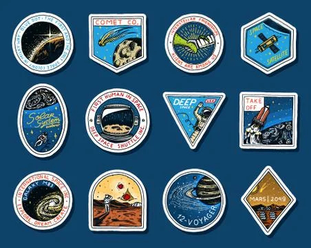 Set of Space logo. Human mission to Mars. Exploration of the astronomical galaxy Illustrazione stock