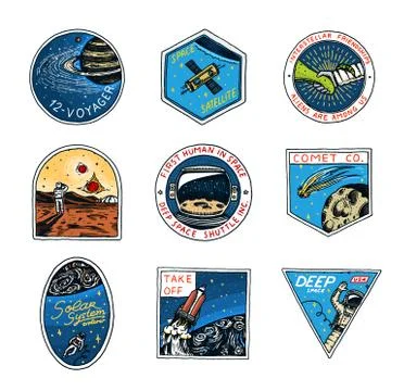 Set of Space logo. Human mission to Mars. Exploration of the astronomical galaxy Illustrazione stock