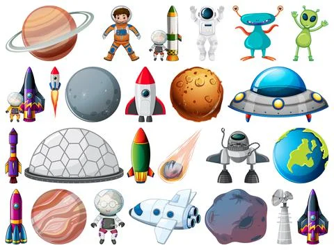 Set of space objects and elements isolated on white background Stock Illustration