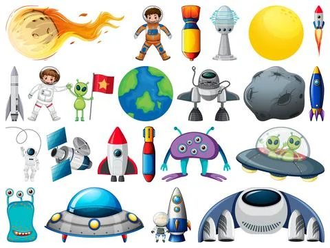 Set of space objects and elements isolated on white background 스톡 일러스트