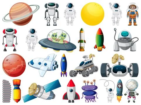 Set of space objects and elements isolated on white background Stock Illustration