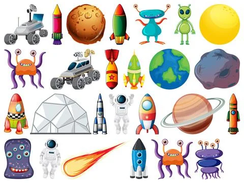 Set of space objects and elements isolated on white background Stock Illustration