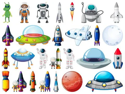Set of space objects and elements isolated on white background 스톡 일러스트