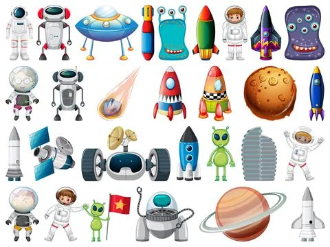 Set of space objects and elements isolated on white background イラスト素材