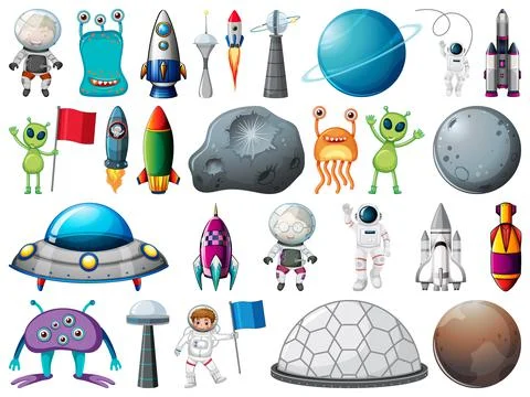 Set of space objects and elements isolated on white background イラスト素材