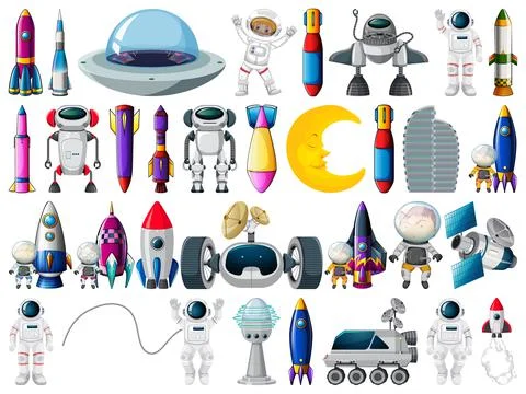 Set of space objects and elements isolated on white background Illustrazione stock