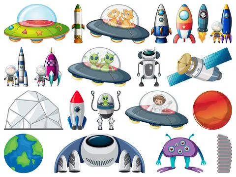Set of space objects and elements isolated on white background 스톡 일러스트