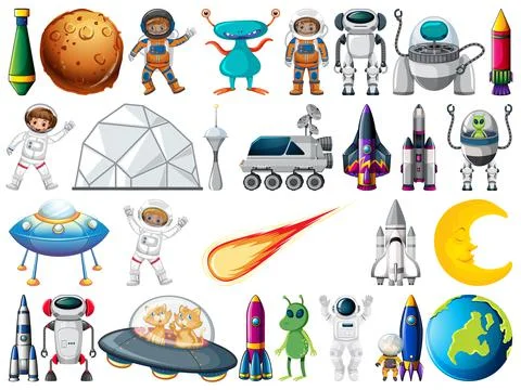 Set of space objects and elements isolated on white background 스톡 일러스트