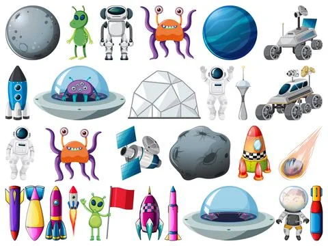 Set of space objects and elements isolated on white background Stock Illustration