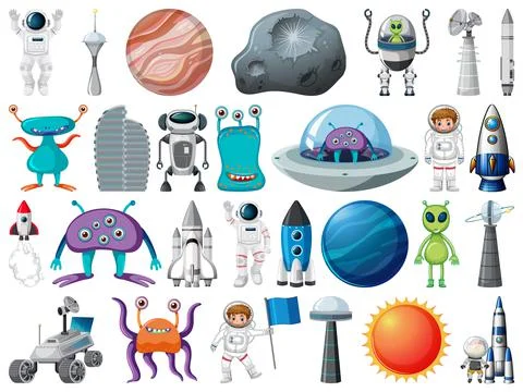 Set of space objects and elements isolated on white background Stock Illustration